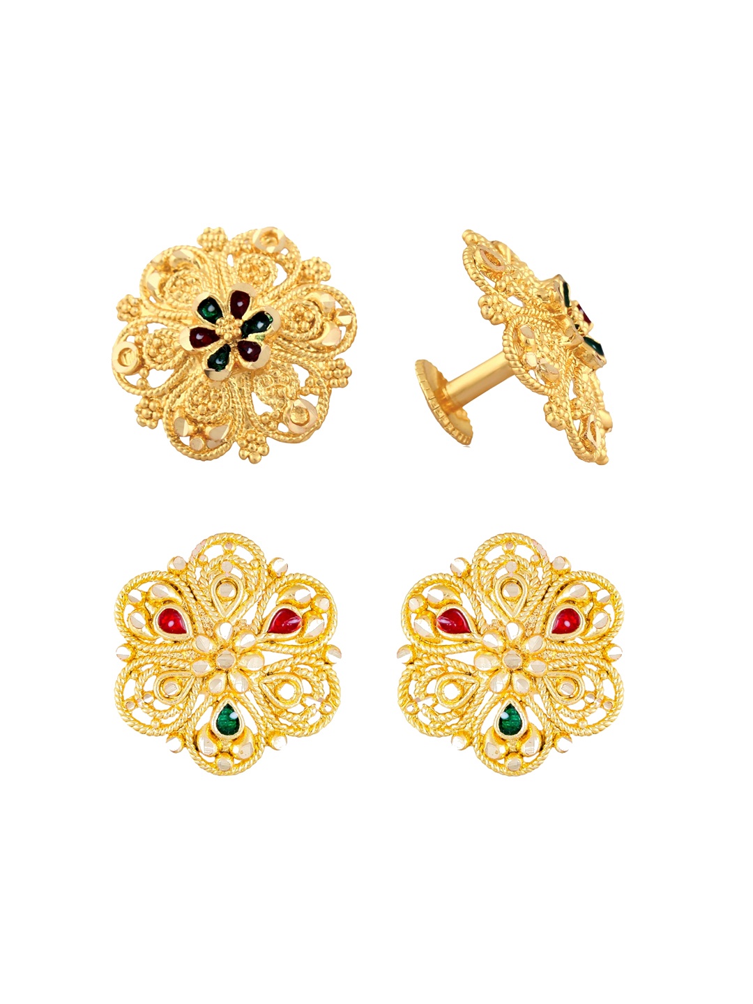 

Vighnaharta Set Of 2 Gold-Plated Floral Studs Earrings