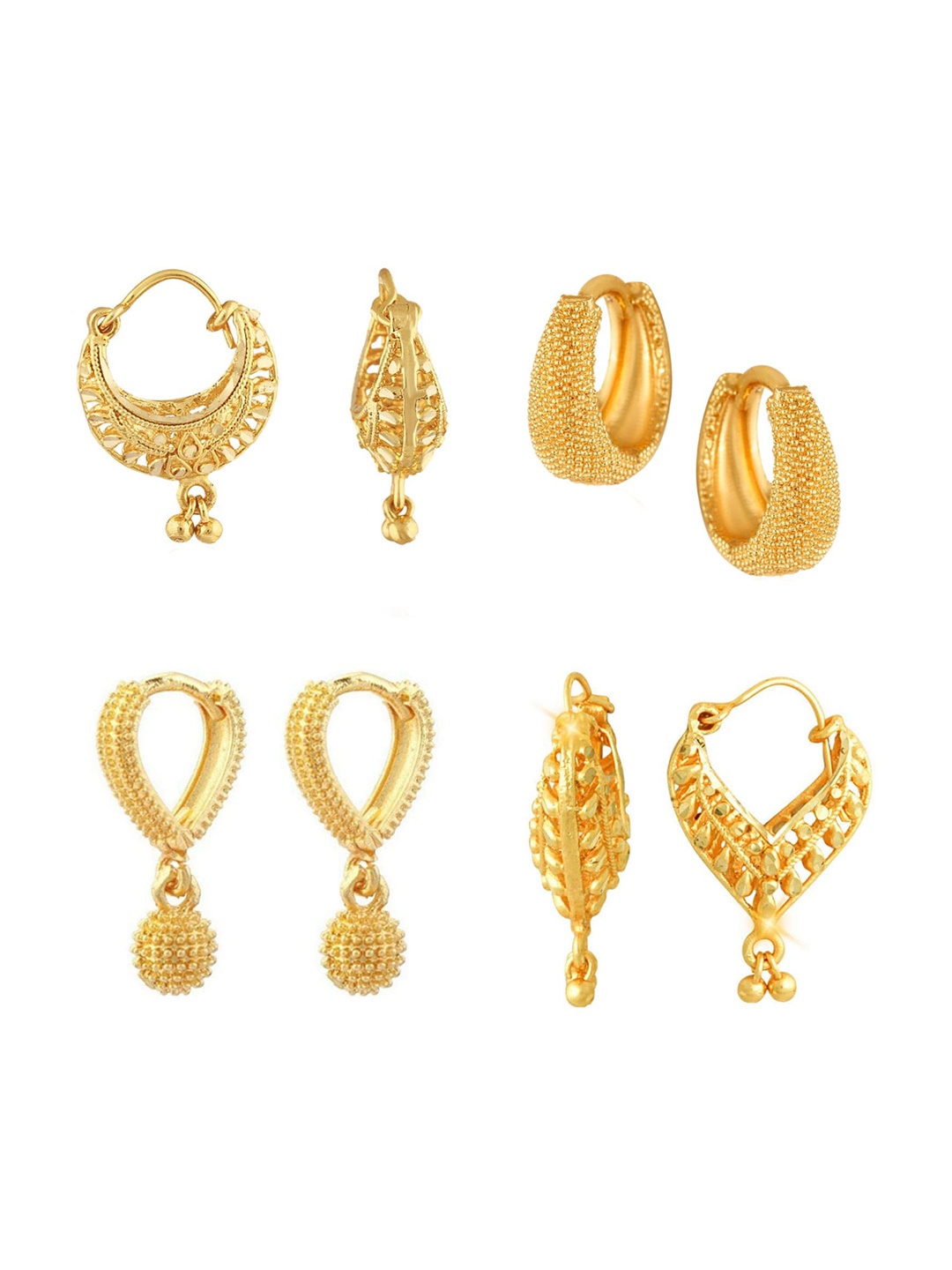 

Vighnaharta Set Of 4 Gold-Plated Floral Hoop Earrings