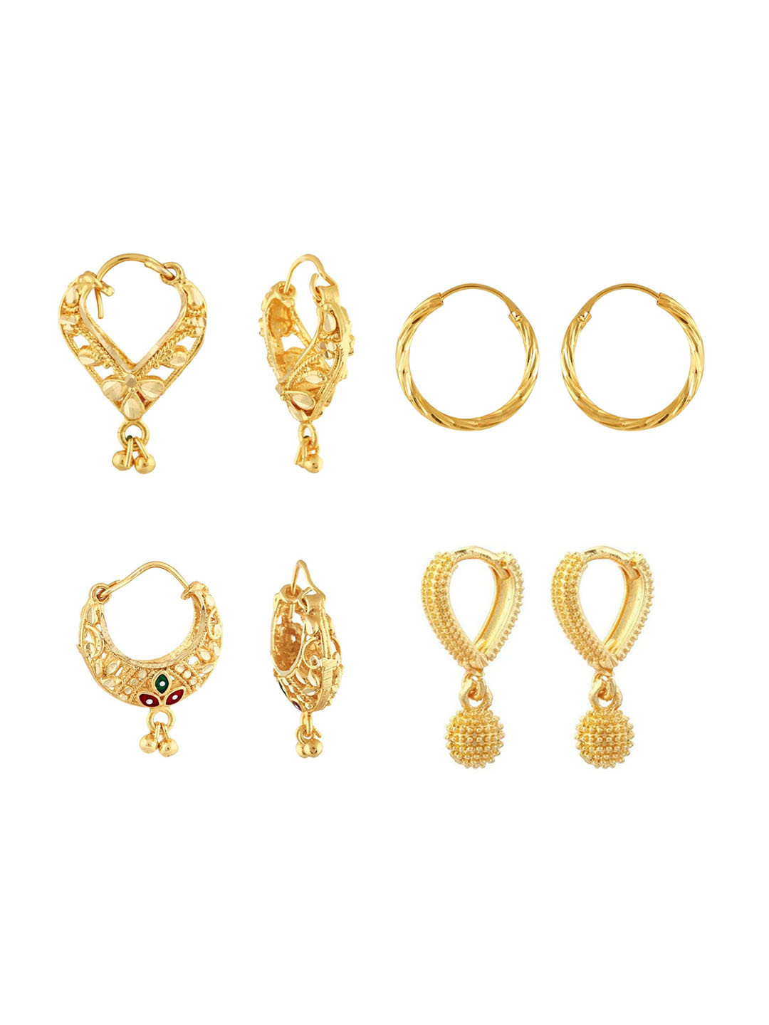 

Vighnaharta Set Of 4 Gold-Plated Floral Hoop Earrings