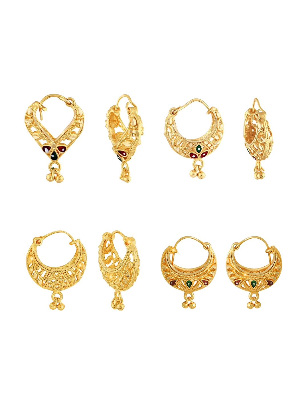 

Vighnaharta Set Of 4 Gold-Plated Floral Hoop Earrings