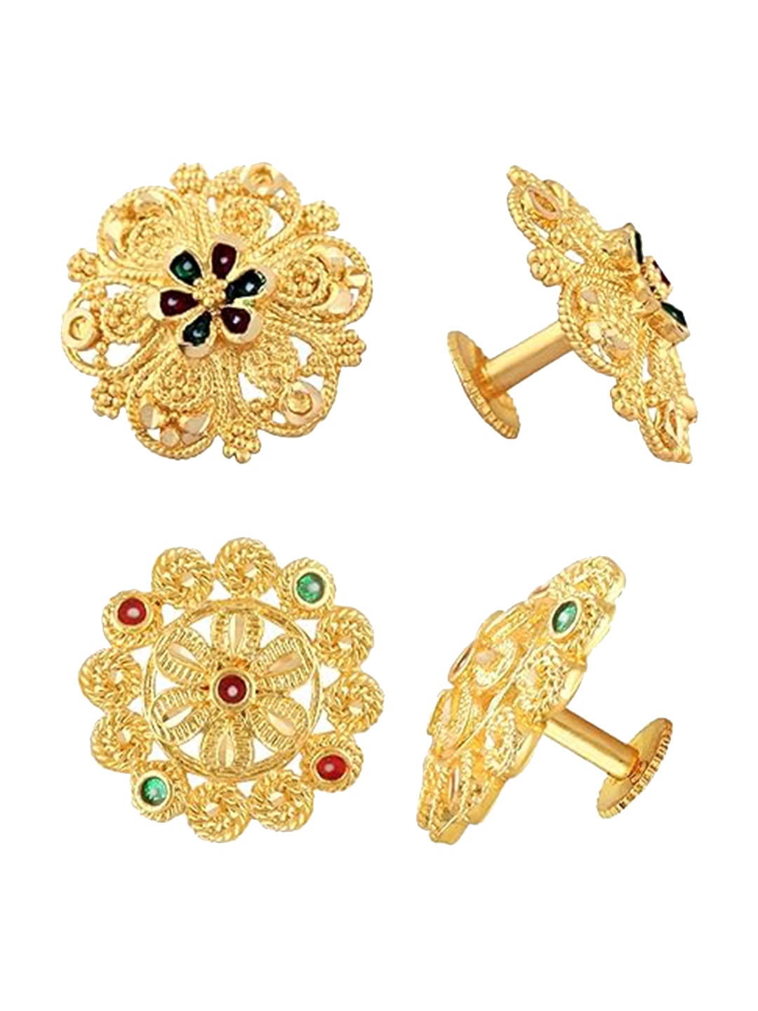 

Vighnaharta Set Of 2 Gold-Plated Floral Studs Earrings