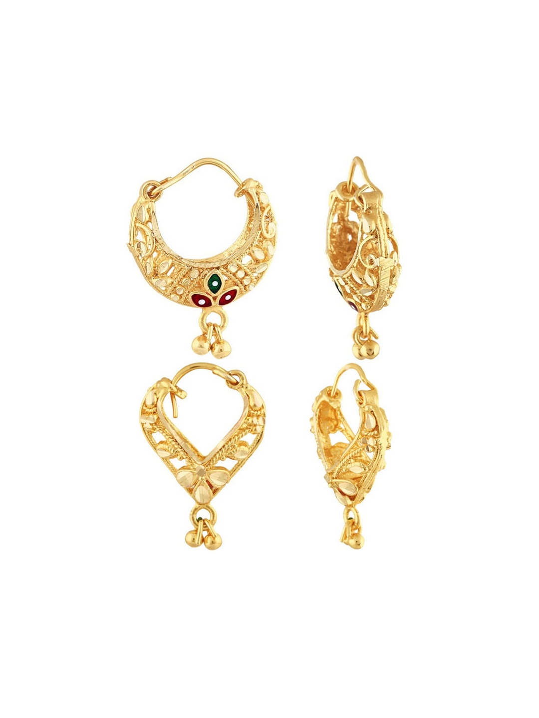 

Vighnaharta Set Of 2 Gold-Plated Floral Hoop Earrings