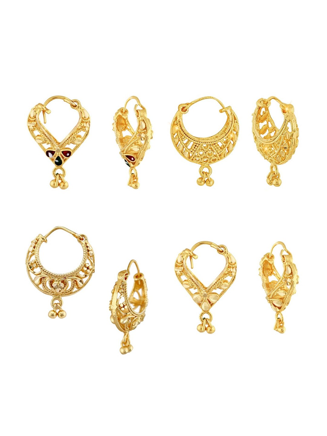 

Vighnaharta Set Of 2 Gold-Toned Floral Hoop Earrings