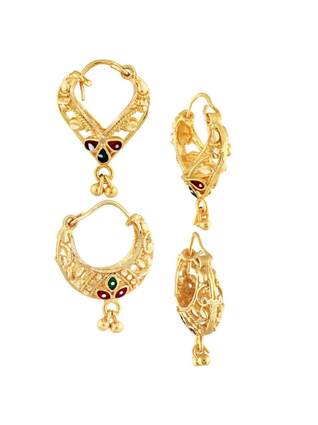 

Vighnaharta Set Of 2 Gold-Plated Floral Artificial Stones and Beads Hoop Earrings