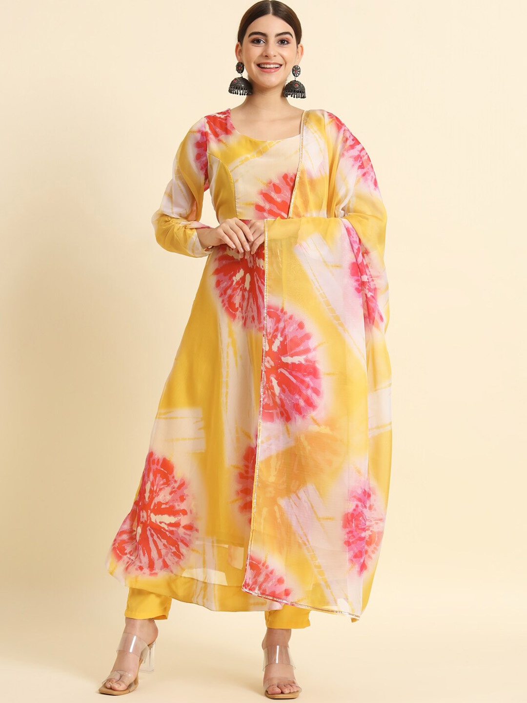 

THE52 Floral Printed Empire Kurta With Trousers & Dupatta, Yellow