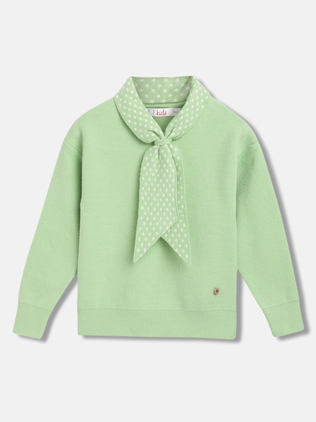 

ELLE Girls Shawl Collar Pure Cotton Pullover, Green