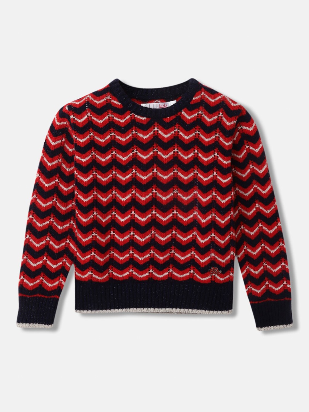 

ELLE Girls Chevron Printed Woollen Pullover, Red