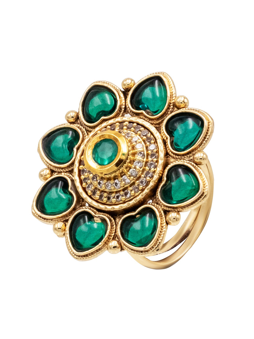 

Shining Jewel - By Shivansh Gold-Plated Cubic Zirconia Adjustable Ring, Green