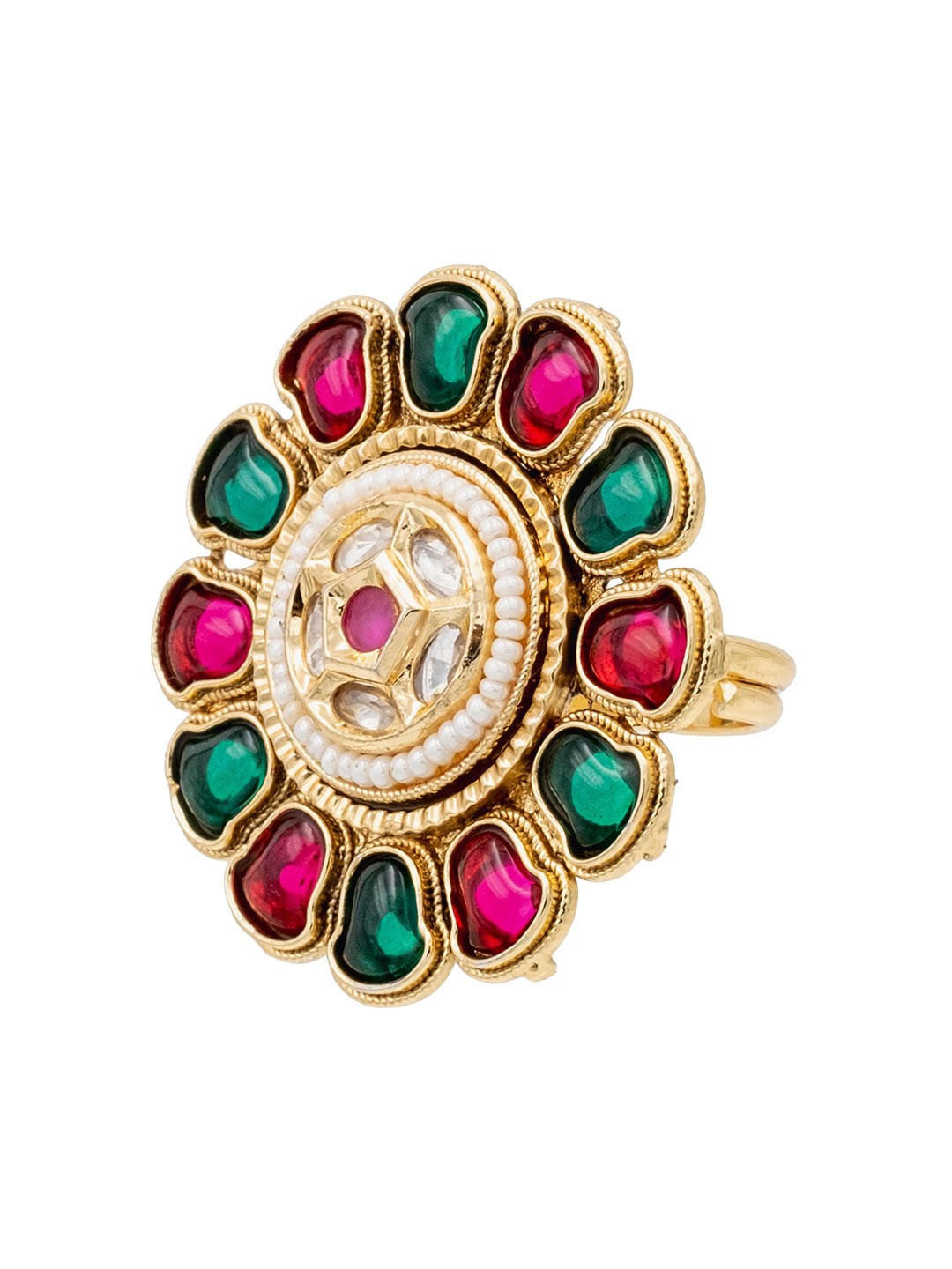 

Shining Jewel - By Shivansh Gold Plated Pearl & CZ studded Adjustable Finger Ring