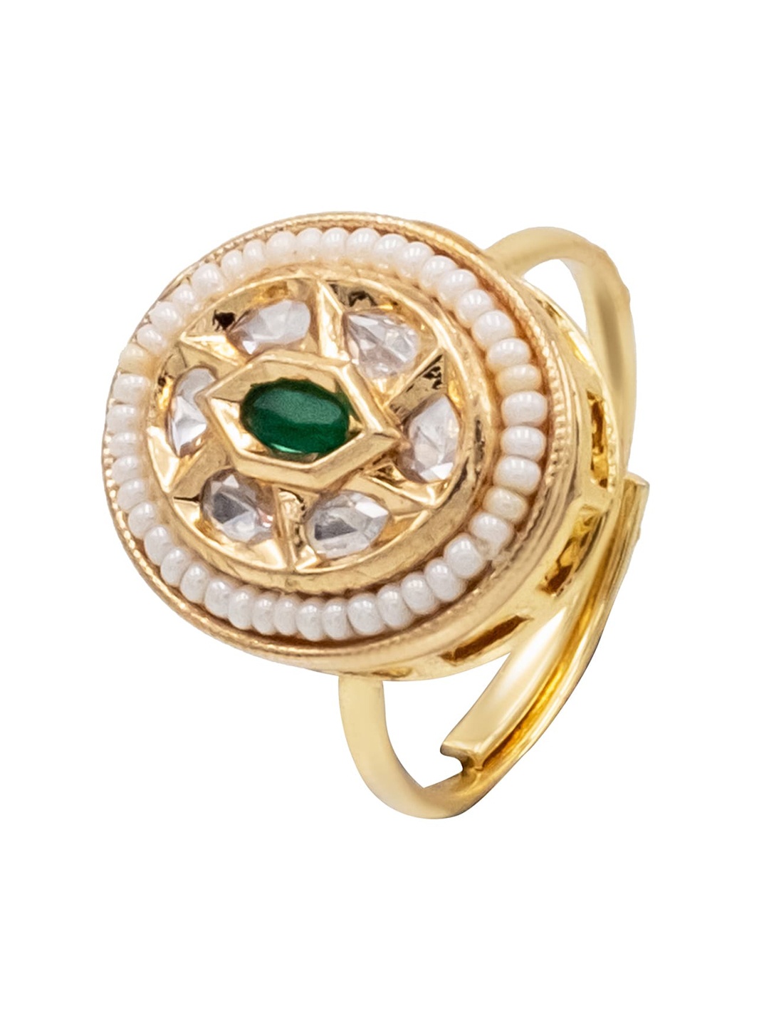 

Shining Jewel - By Shivansh Gold Plated CZ-Studded Beaded Adjustable Finger Ring