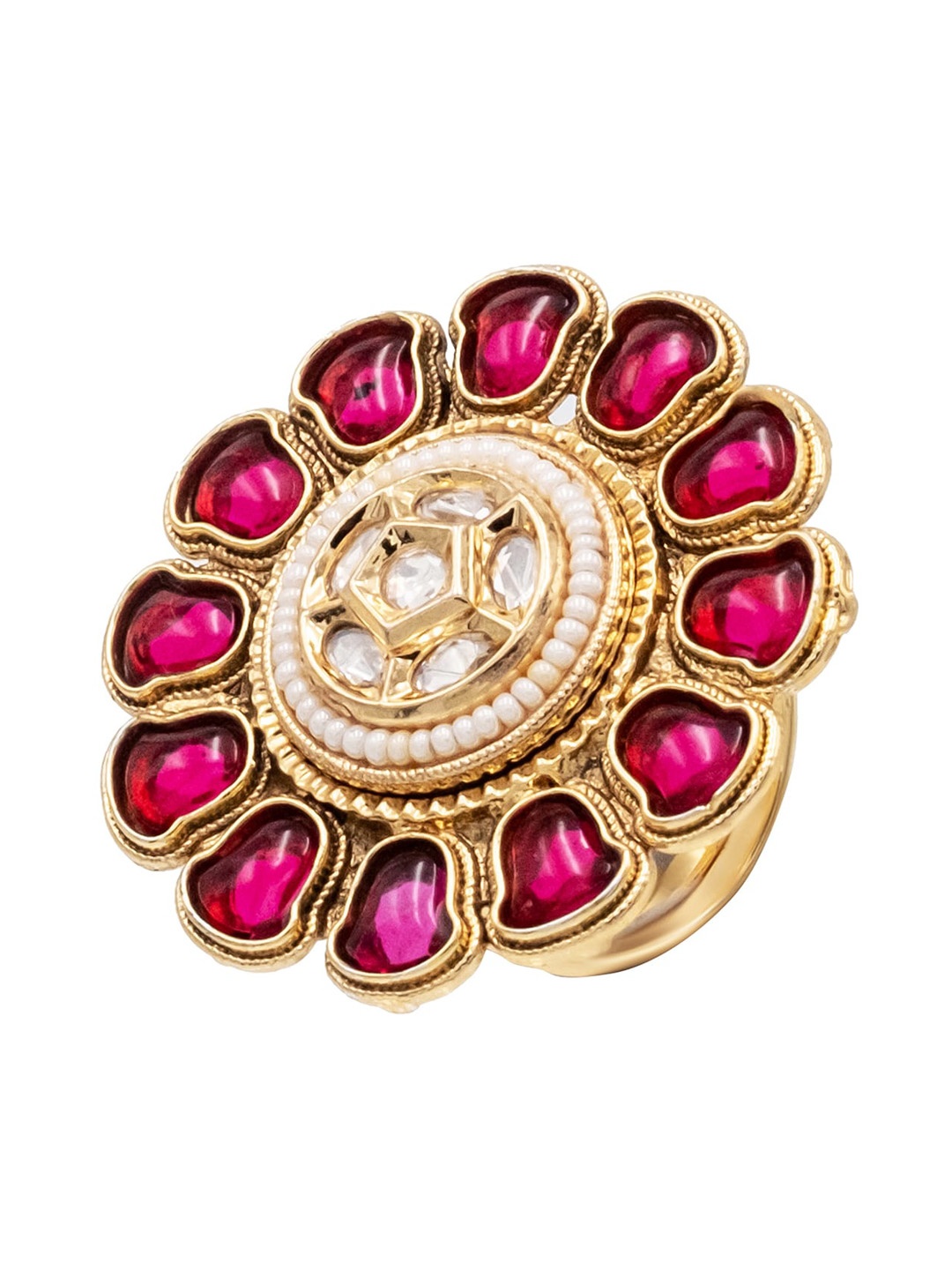 

Shining Jewel - By Shivansh Gold Plated Pearl & CZ studded Adjustable Finger Ring
