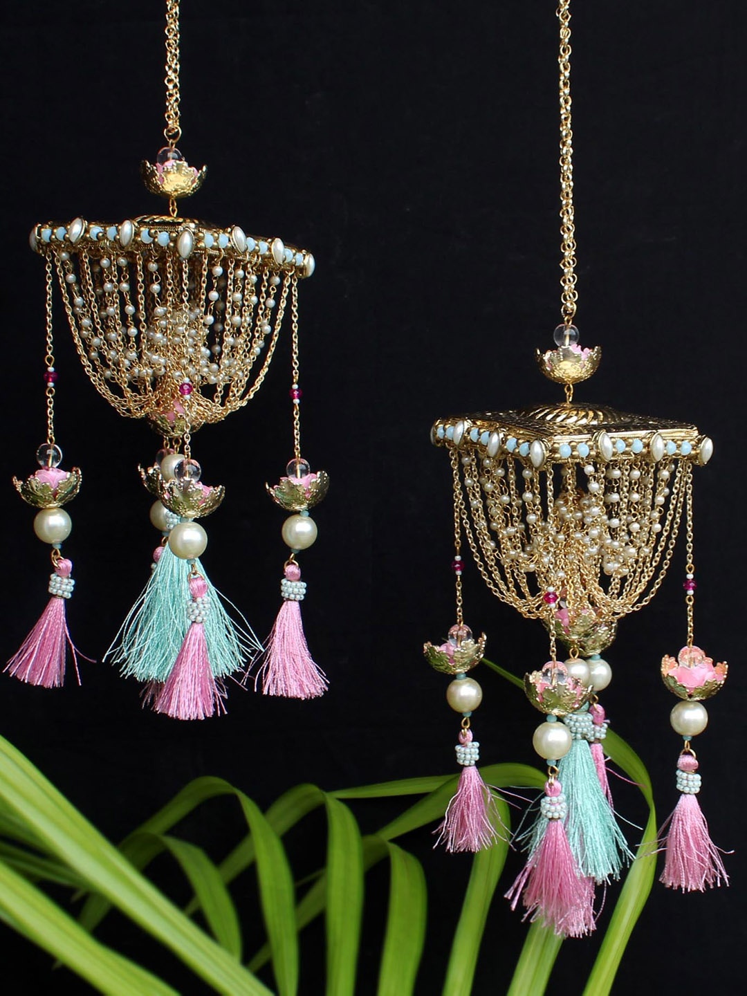 

BeAbhika Set Of 2 Artificial Beads Studded Layered Kaleera, Gold