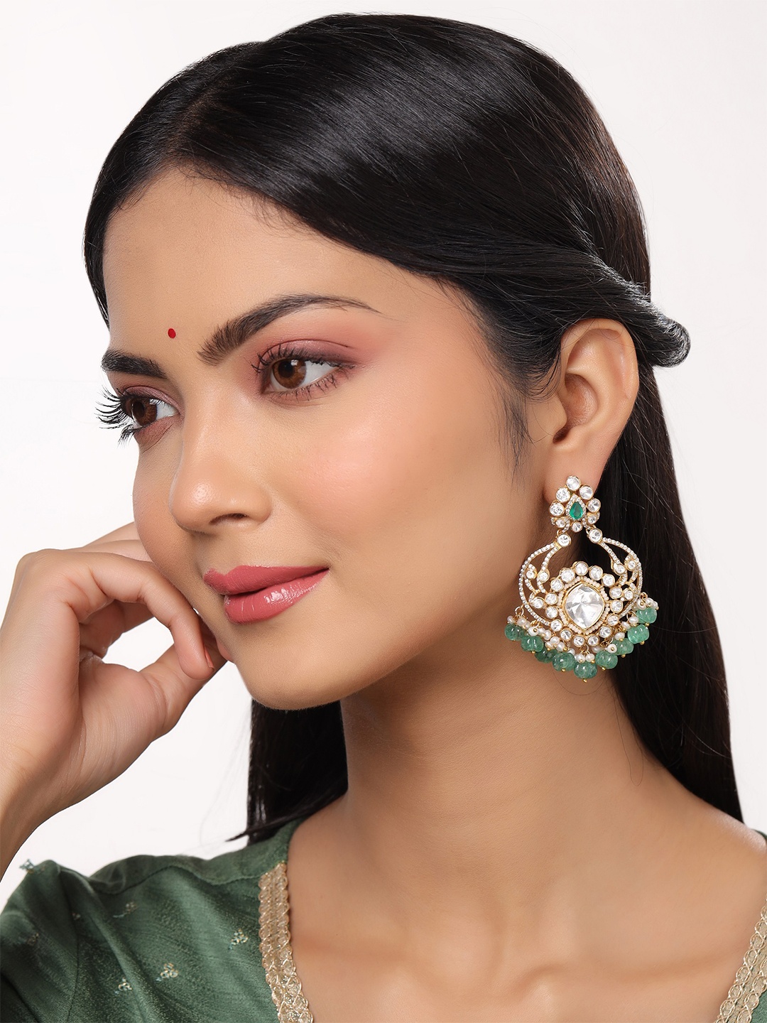 

Kicky And Perky Gold Plated 925 Sterling Silver Kundan Studded & Beaded Chandbalis