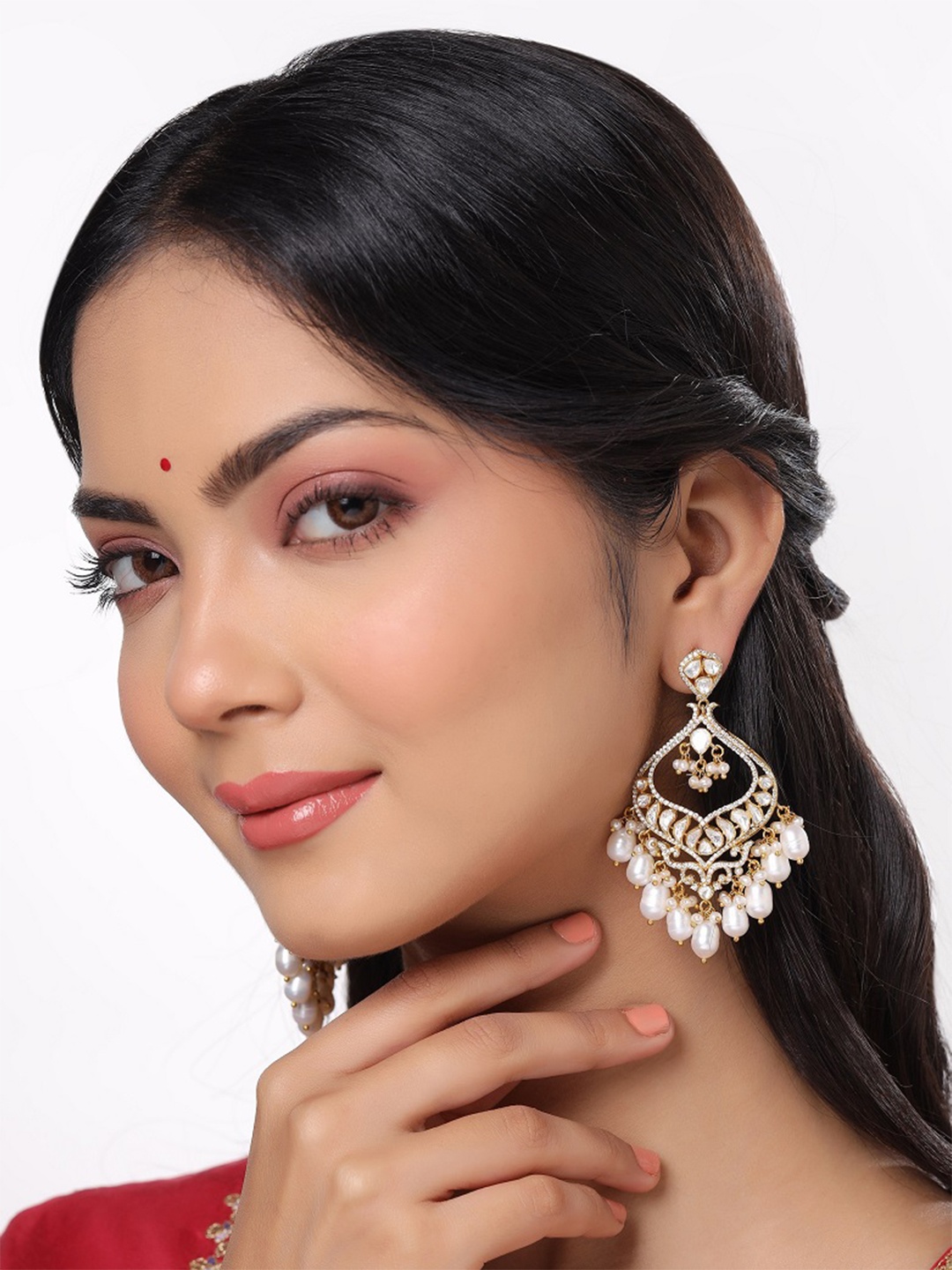 

Kicky And Perky Gold-Plated Stone-Studded & Beaded 925 Sterling Silver Chandbalis Earrings