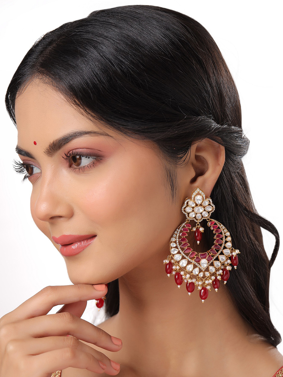 

Kicky And Perky Gold-Plated Onyx Stone-Studded 925 Sterling Silver Chandbalis Earrings