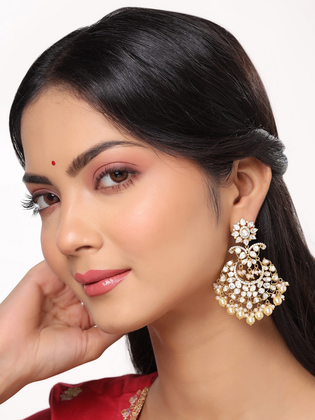 

Kicky And Perky Gold-Plated Stone-Studded & Beaded 925 Sterling Silver Chandbalis Earrings