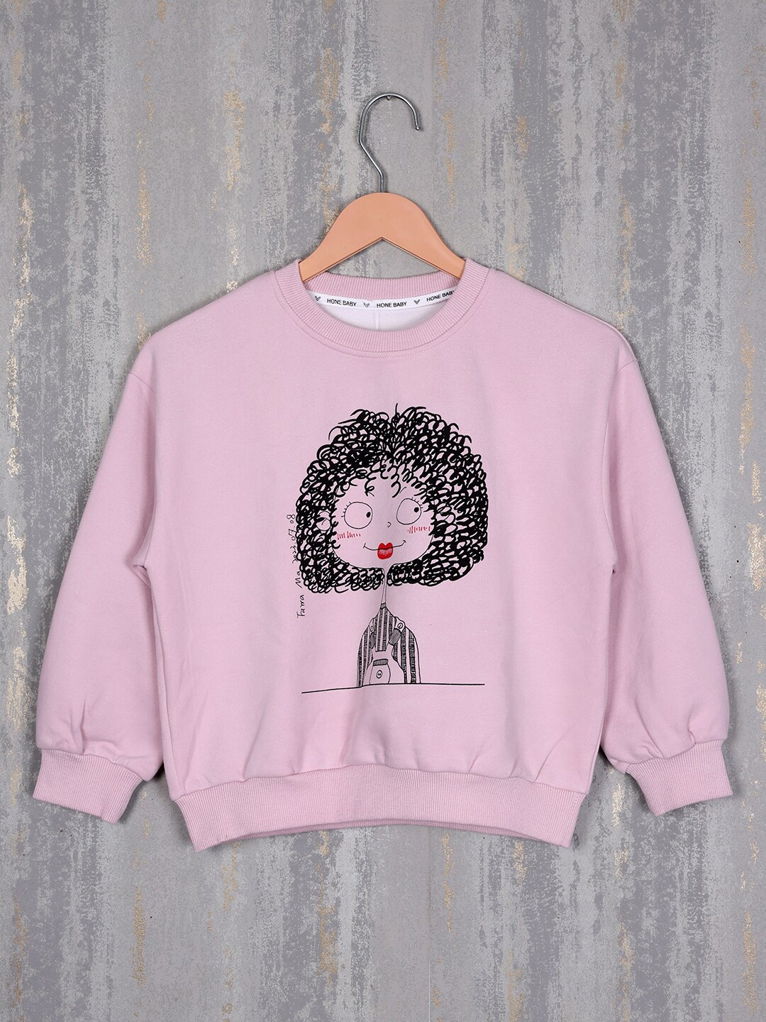 

Steele Girls Graphic Printed Round Neck Woollen Pullover Sweatshirt, Pink