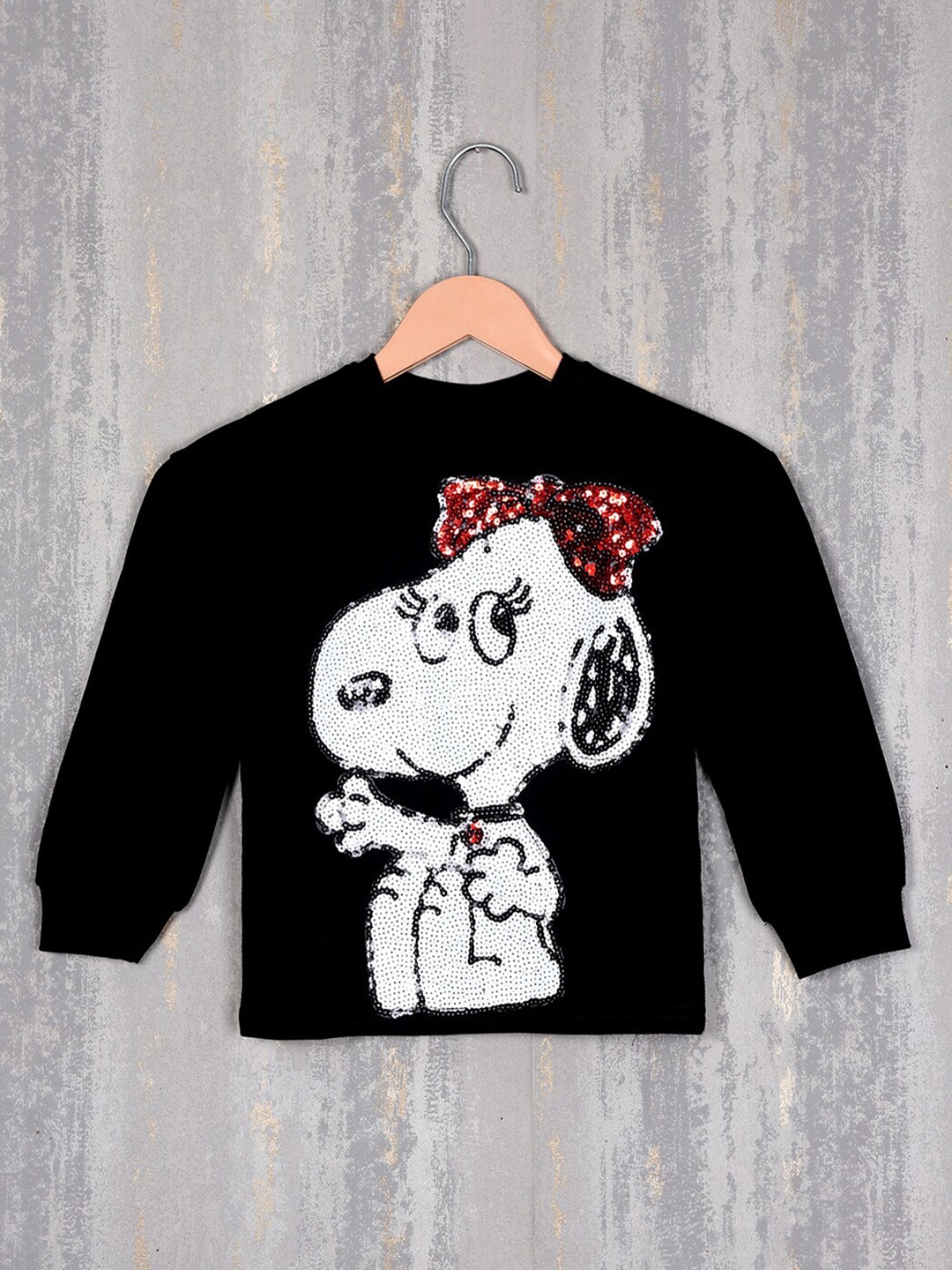 

Albion Girls Snoopy Printed Round Neck Woollen Pullover Sweatshirt, Black