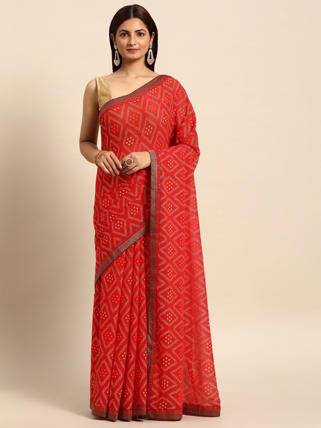 

KALINI Ethnic Motifs Printed Saree, Red