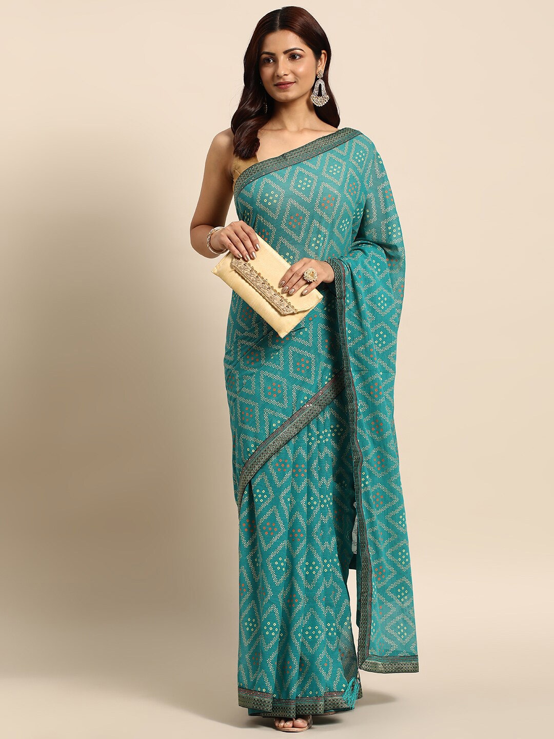 

KALINI Bandhani Printed Sequinned Bandhani Saree, Turquoise blue