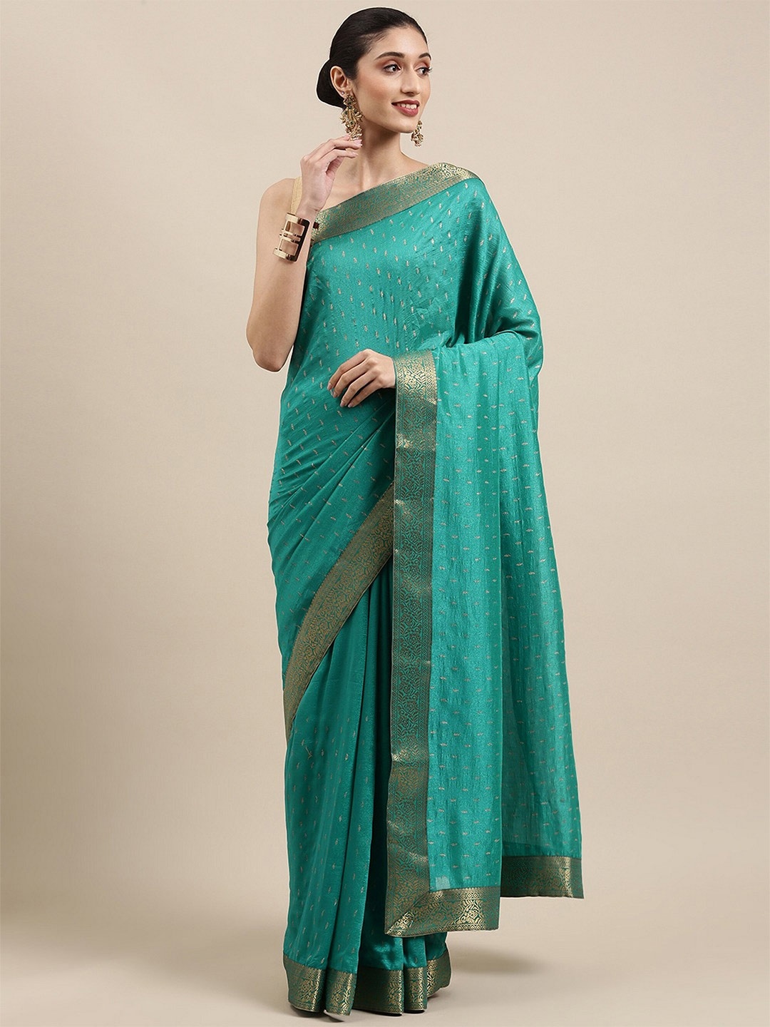 

KALINI Woven Design Zari Pure Silk Saree, Turquoise blue