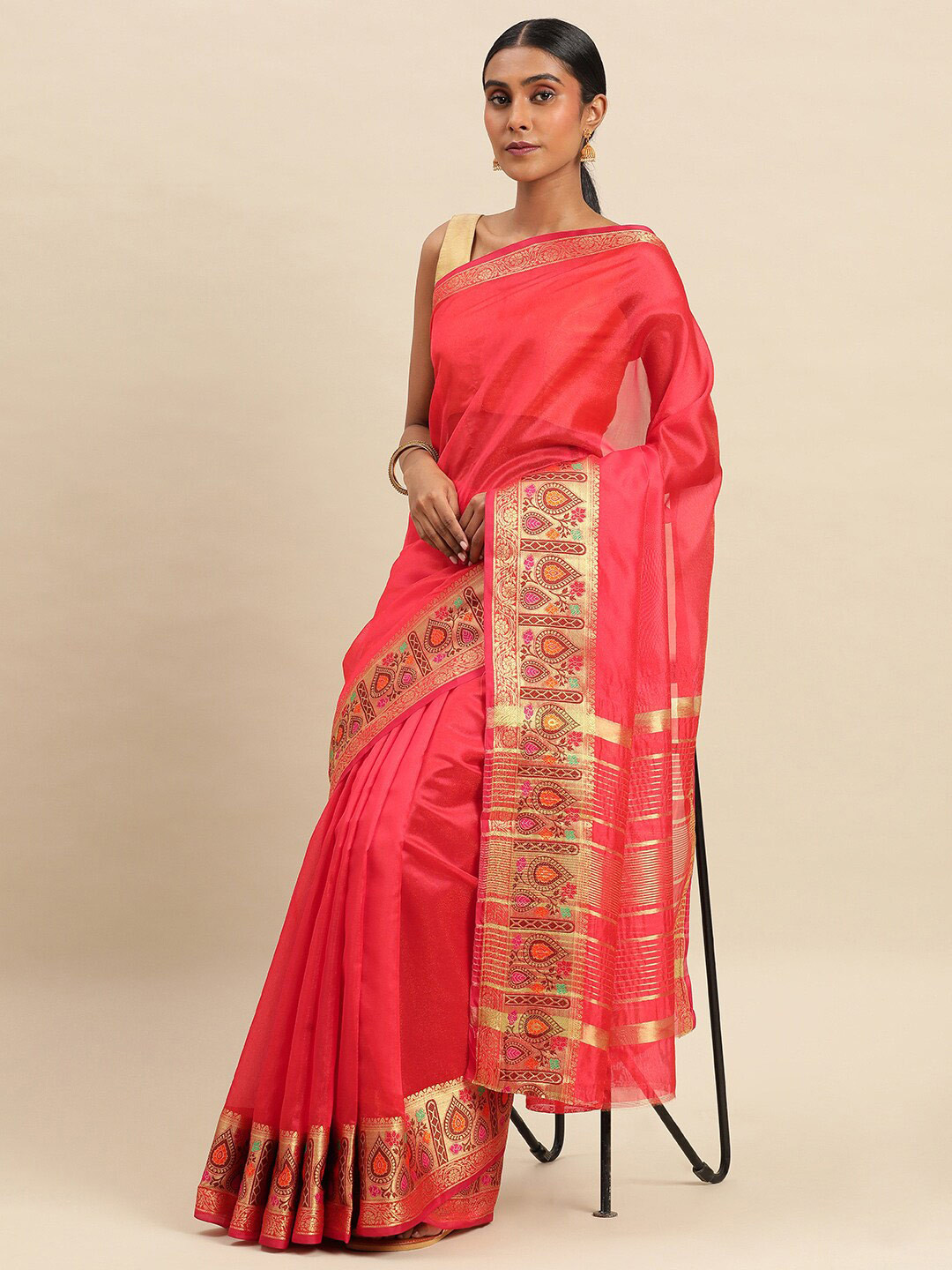 

KALINI Zari Pure Silk Saree, Red