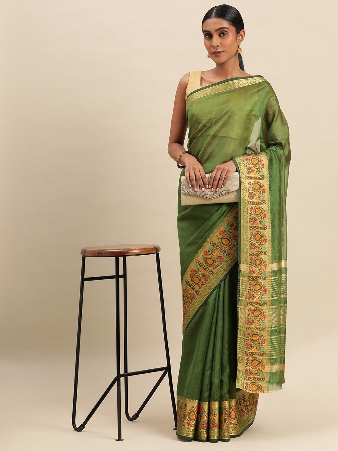

KALINI Zari Pure Silk Saree, Green