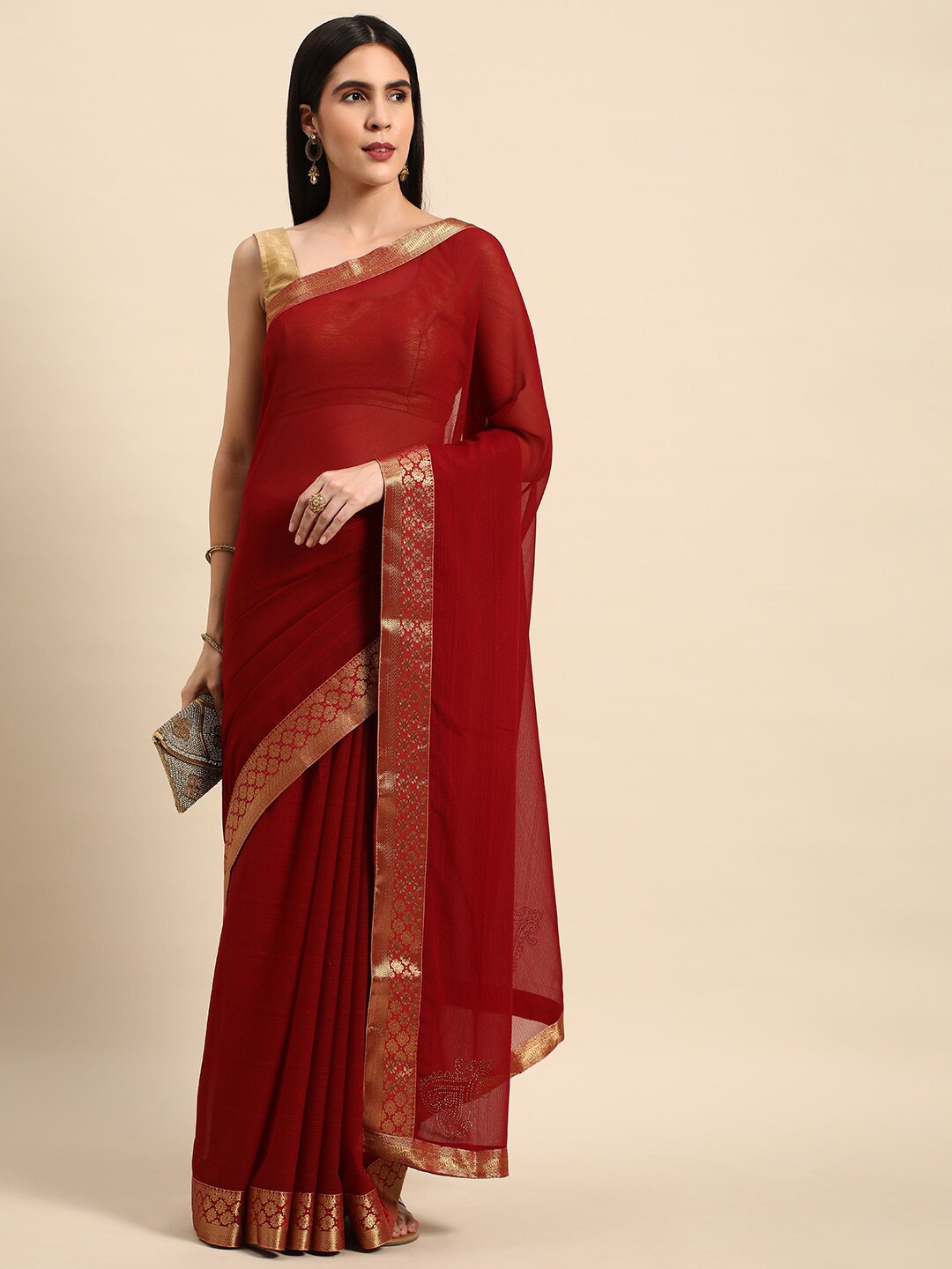 

KALINI Zari Silk Blend Saree, Maroon