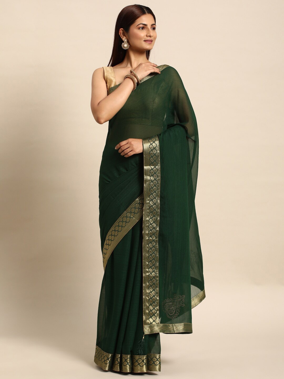 

KALINI Woven Design Zari Saree, Green