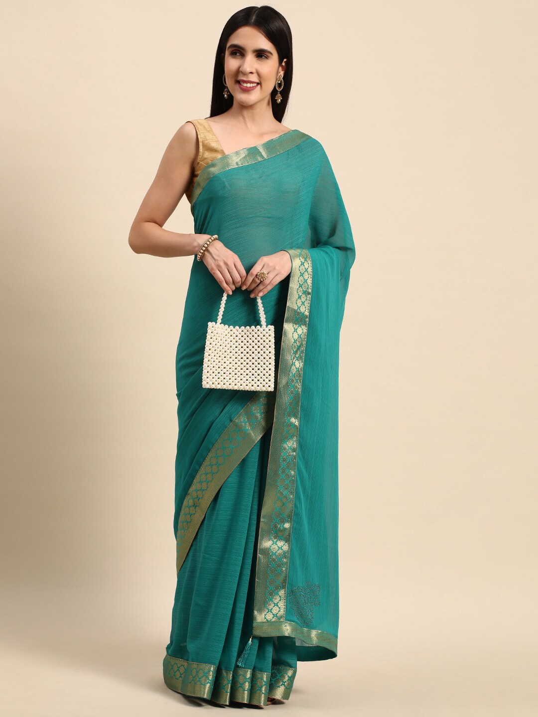 

KALINI Zari Silk Blend Saree, Turquoise blue