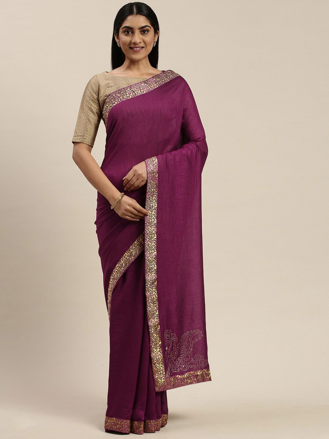 

KALINI Zari Pure Silk Saree, Purple