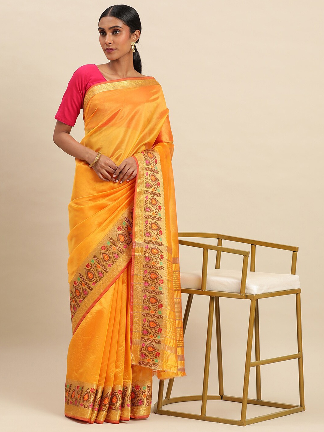 

KALINI Zari Detail Pure Silk Saree, Gold