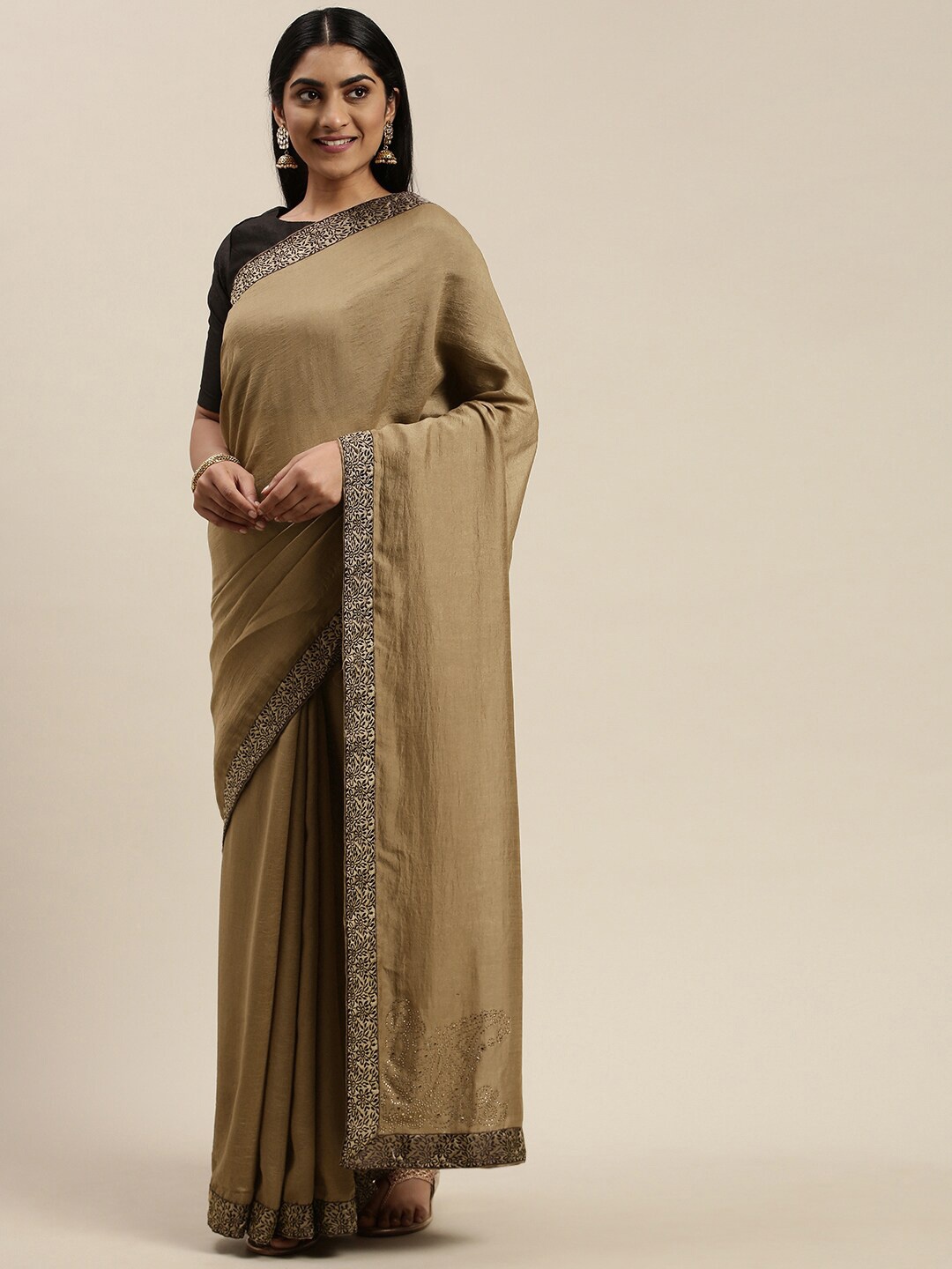 

KALINI Zari Pure Silk Saree, Brown