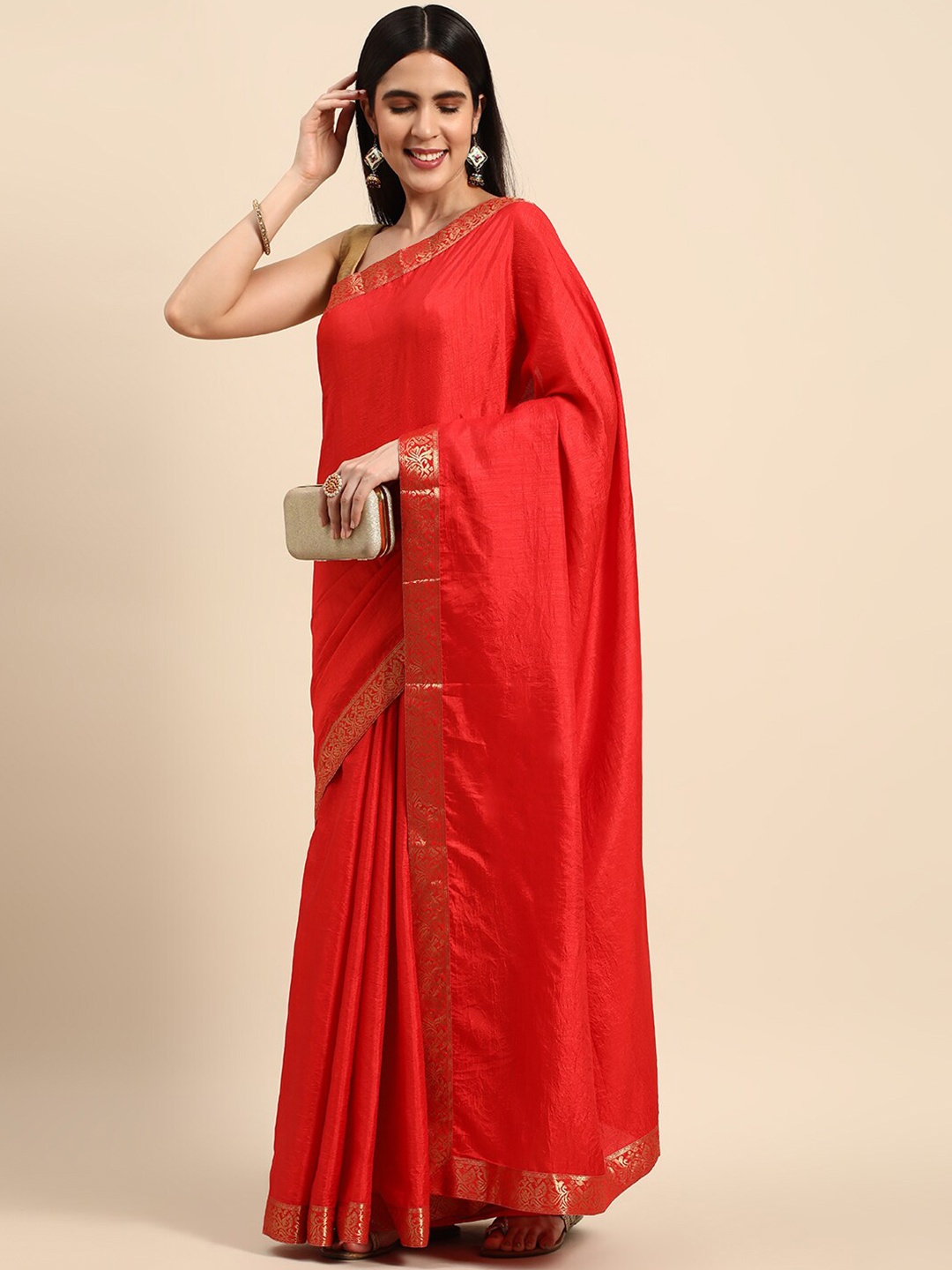 

KALINI Zari Detail Pure Silk Saree, Red