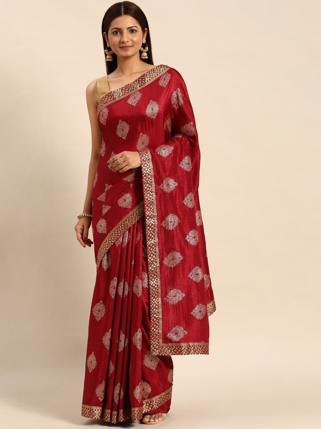 

KALINI Ethnic Motifs Printed Zari Pure Silk Saree, Maroon