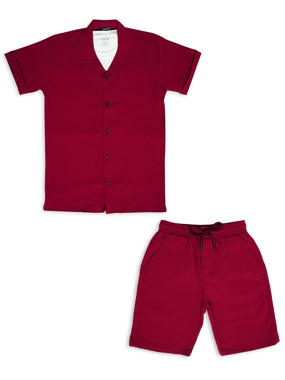 

CAVIO Boys Pure Cotton Shirt With Shorts & T-shirt, Maroon