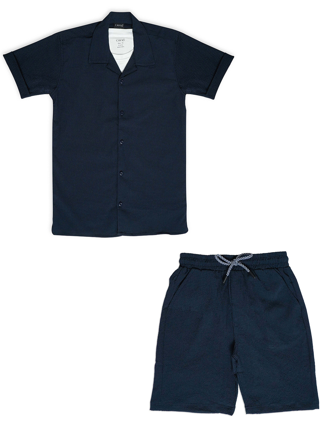 

CAVIO Boys Pure Cotton Shirt With Shorts & T-shirt, Navy blue