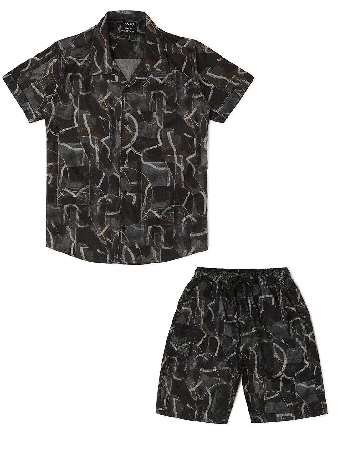 

CAVIO Boys Printed Pure Cotton Shirt with Shorts, Black