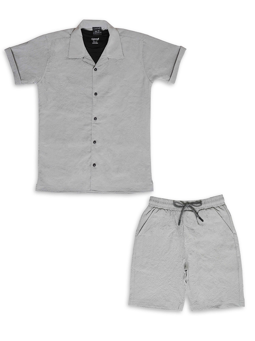 

CAVIO Boys Pure Cotton Shirt With Shorts & T-shirt, Grey