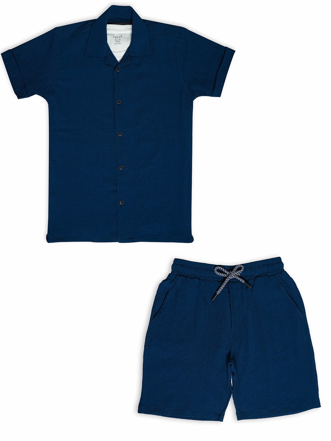 

CAVIO Boys Pure Cotton Shirt With Shorts & T-shirt, Blue