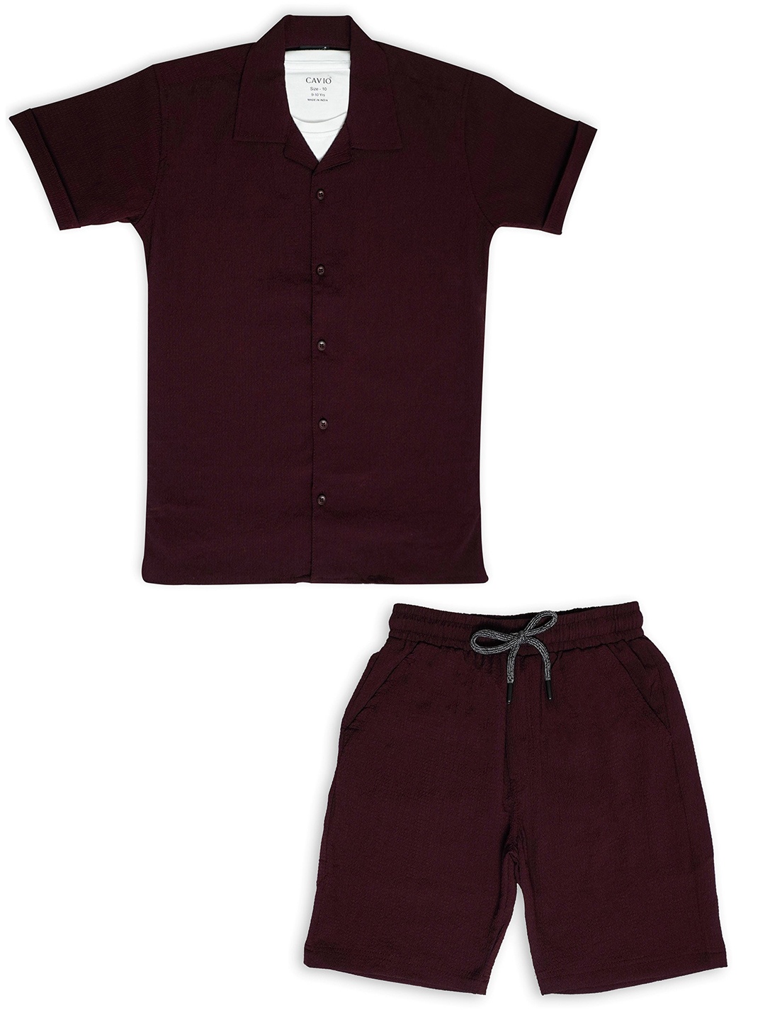 

CAVIO Boys Pure Cotton Shirt With Shorts, Brown