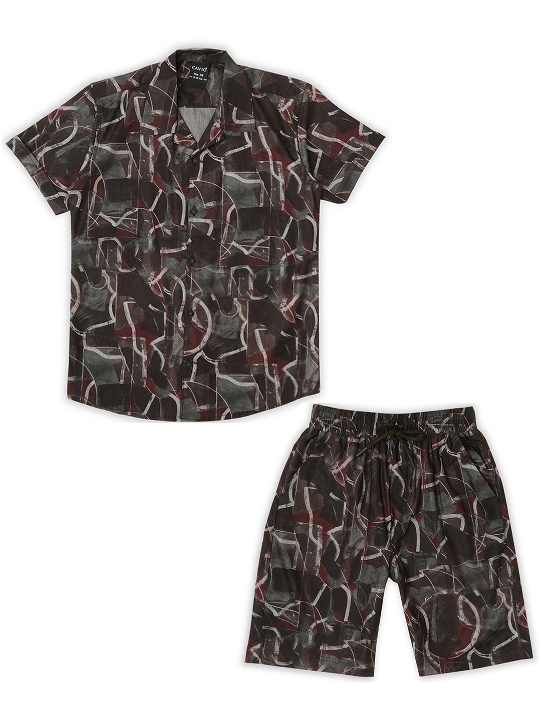 

CAVIO Boys Printed Pure Cotton T-shirt with Shorts, Rust