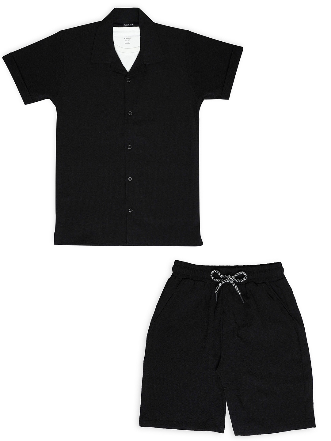 

CAVIO Boys Pure Cotton Shirt With Shorts & T-shirt, Black