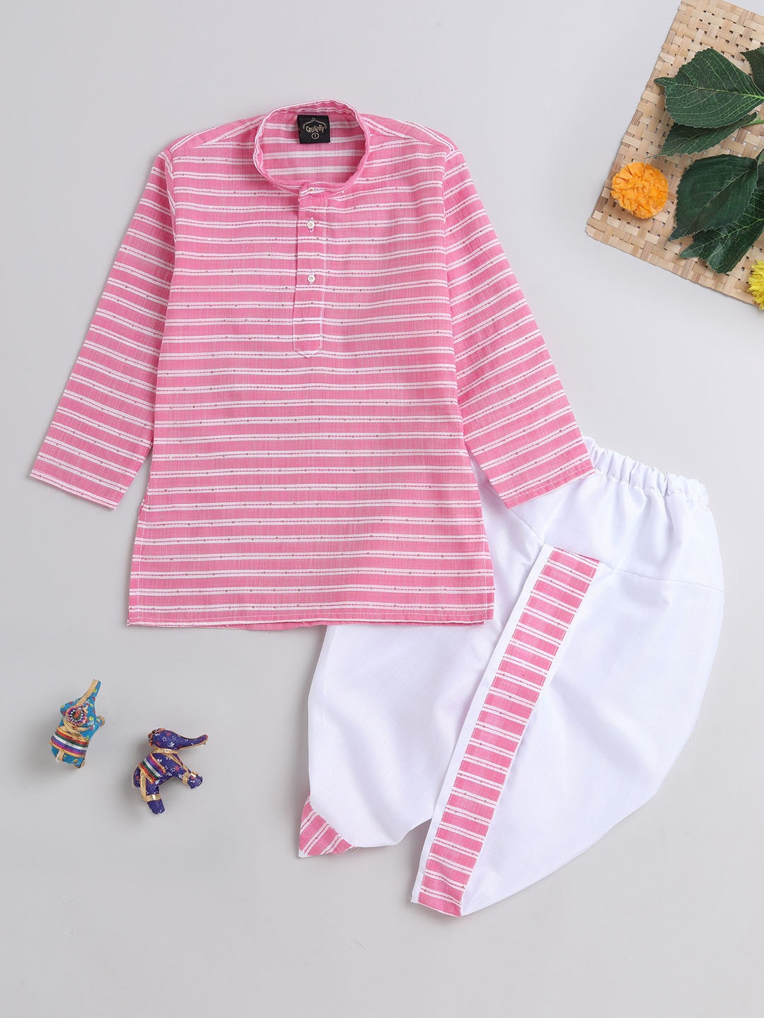 

The Magic Wand Boys Striped Regular Kurta with Dhoti Pants, Pink