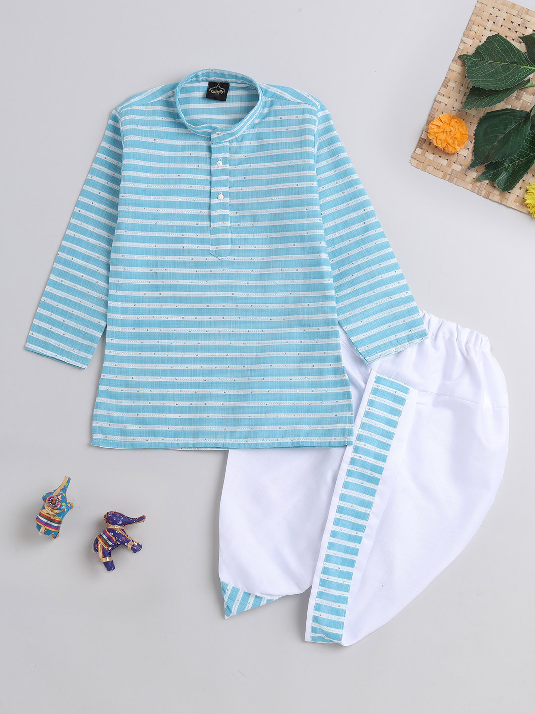 

The Magic Wand Boys Striped Regular Kurta with Dhoti Pants, Blue