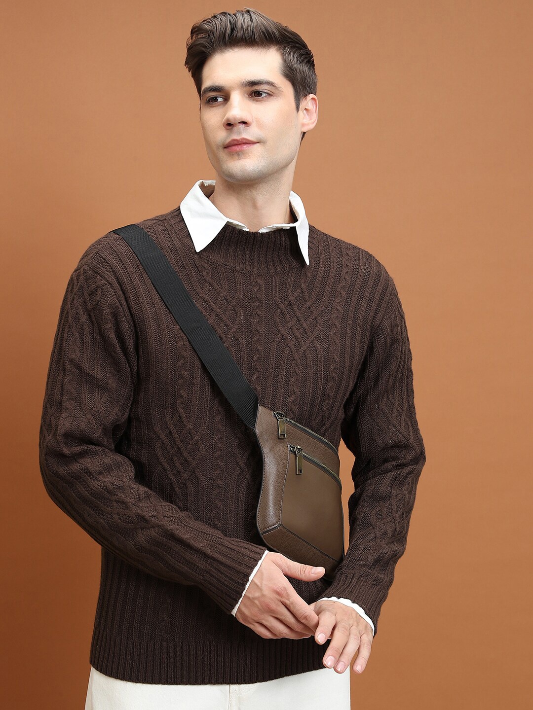 

HIGHLANDER Cable Knit Acrylic Pullover, Brown