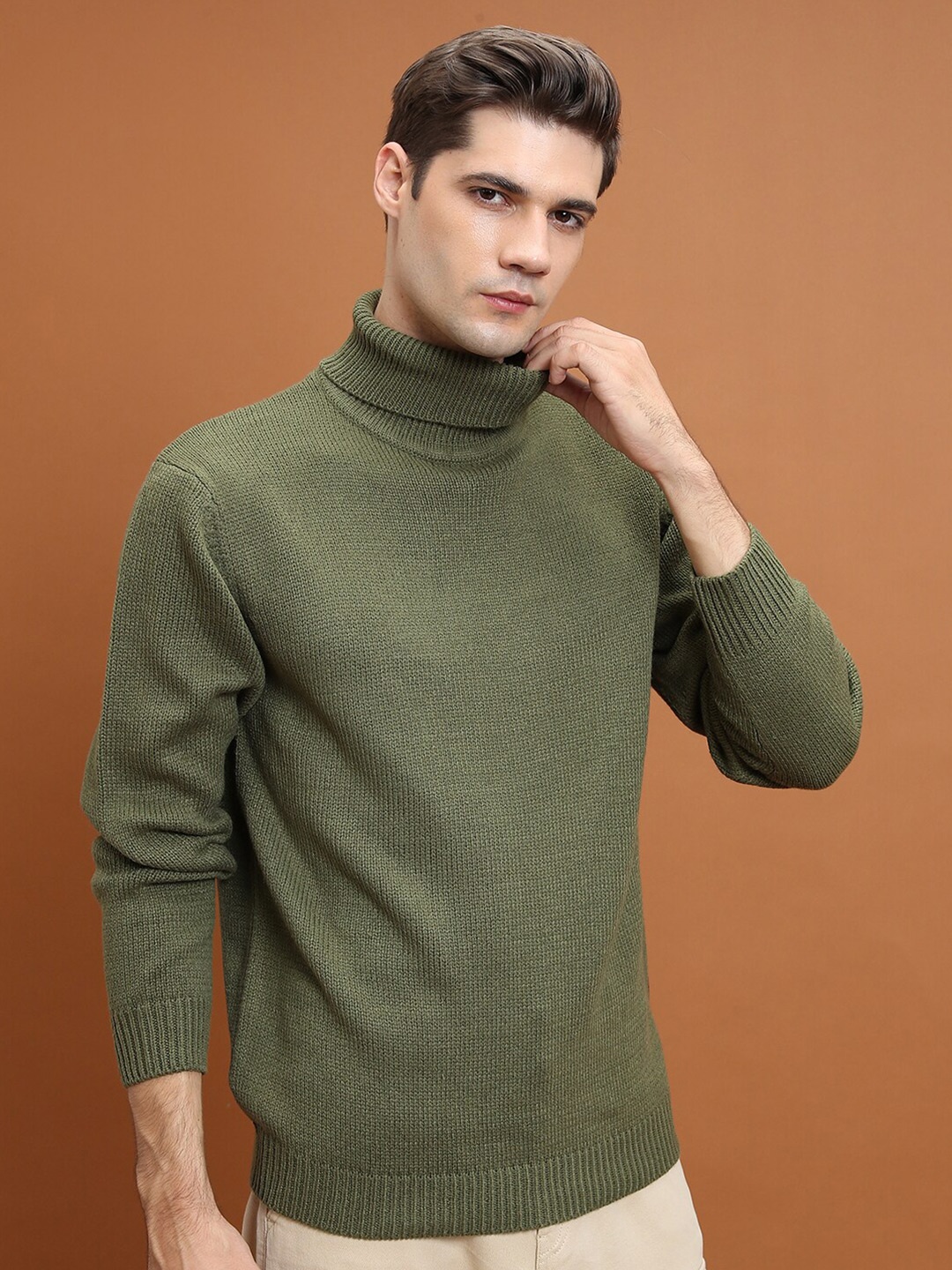 

HIGHLANDER Turtle Neck Regular Fit Pullover, Green