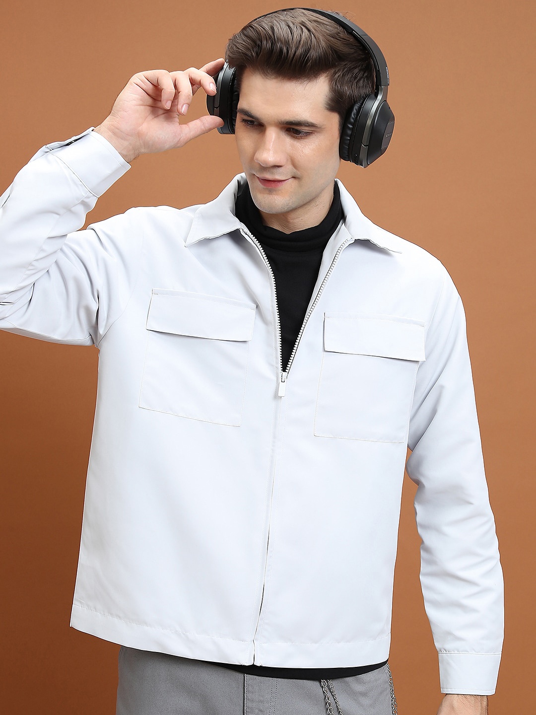 

HIGHLANDER Grey Spread Collar Bomber Jacket