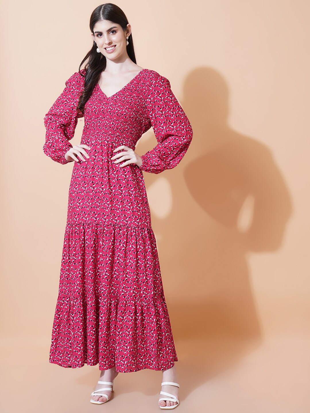 

IX IMPRESSION Floral Printed Puff Sleeve Maxi Dress, Pink