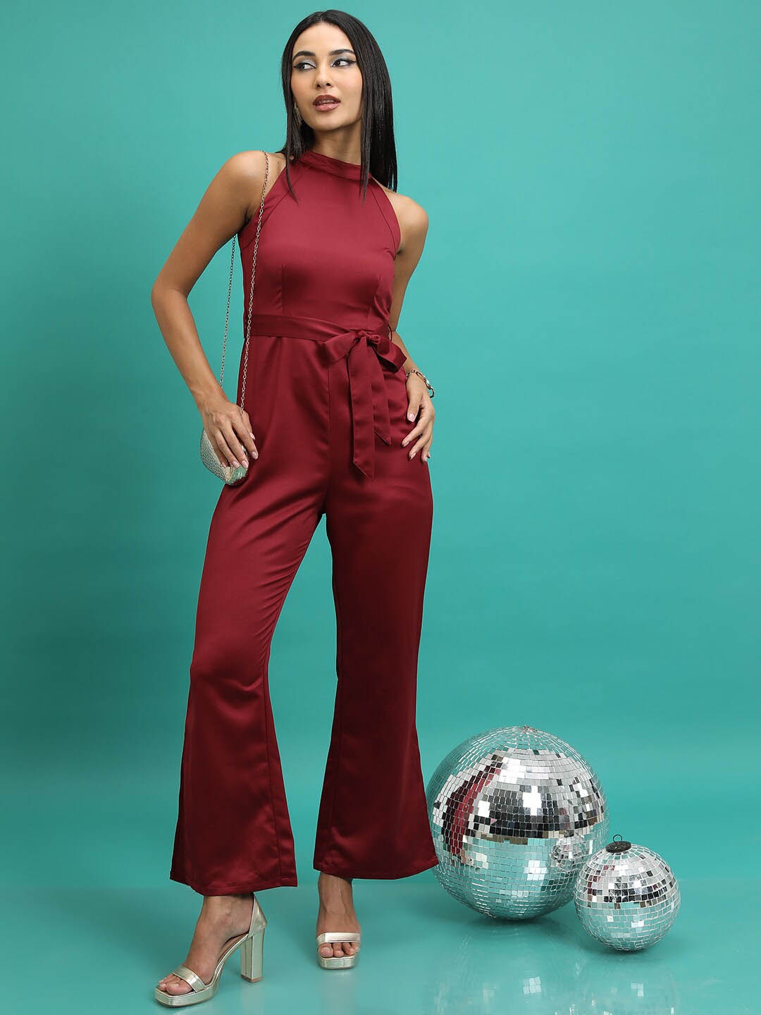 

Tokyo Talkies Basic Jumpsuit With Belt, Maroon